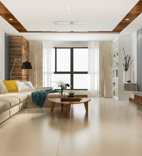 3d rendering loft luxury living room with bookshelf near bookshelf